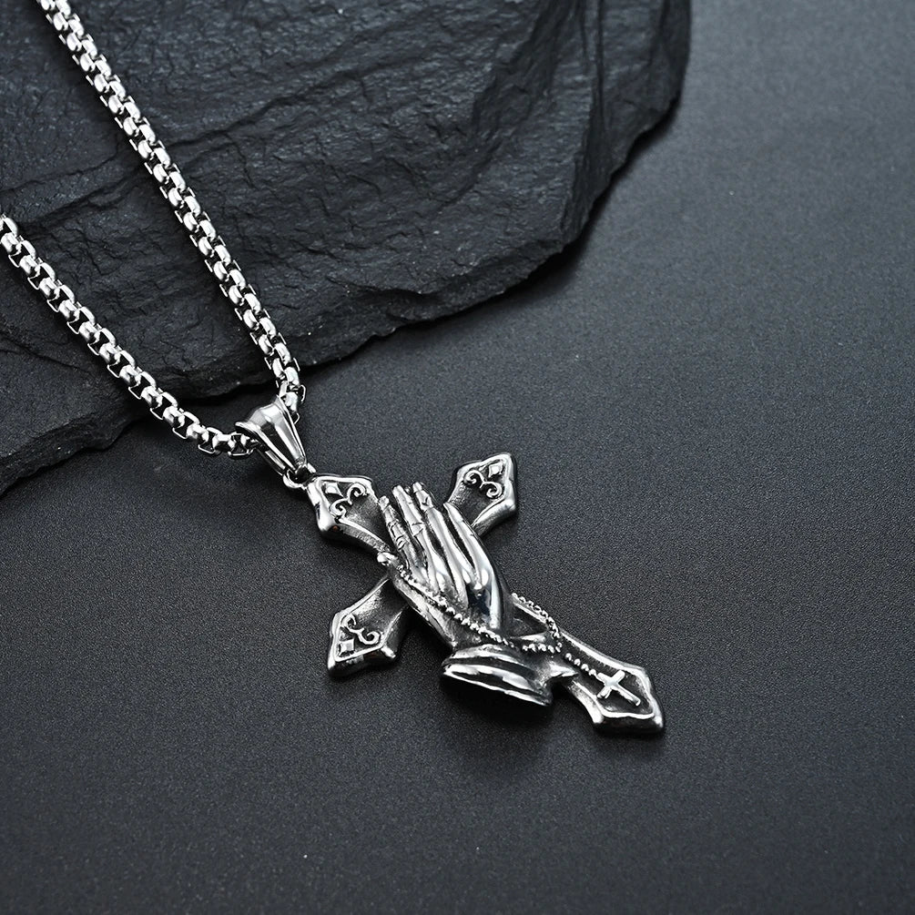 Hand of Prayer Cross Necklace