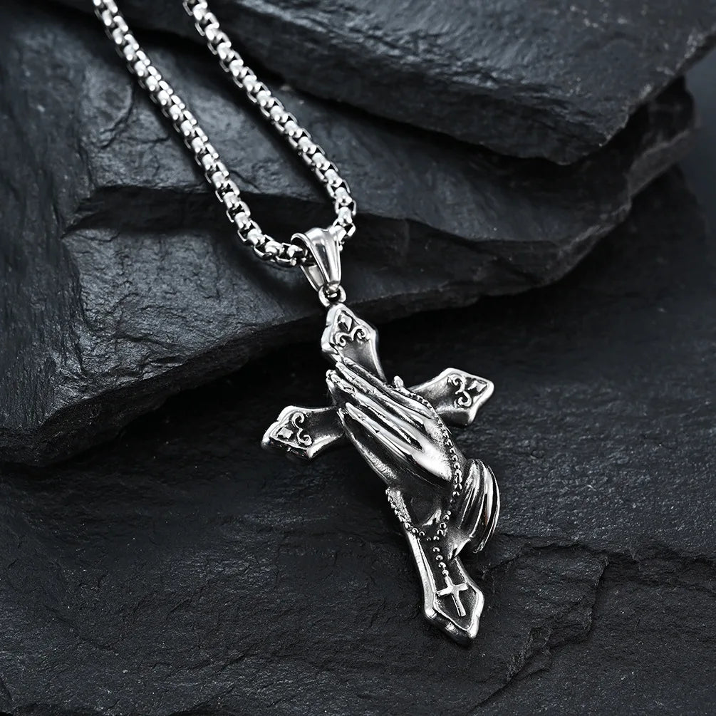 Hand of Prayer Cross Necklace