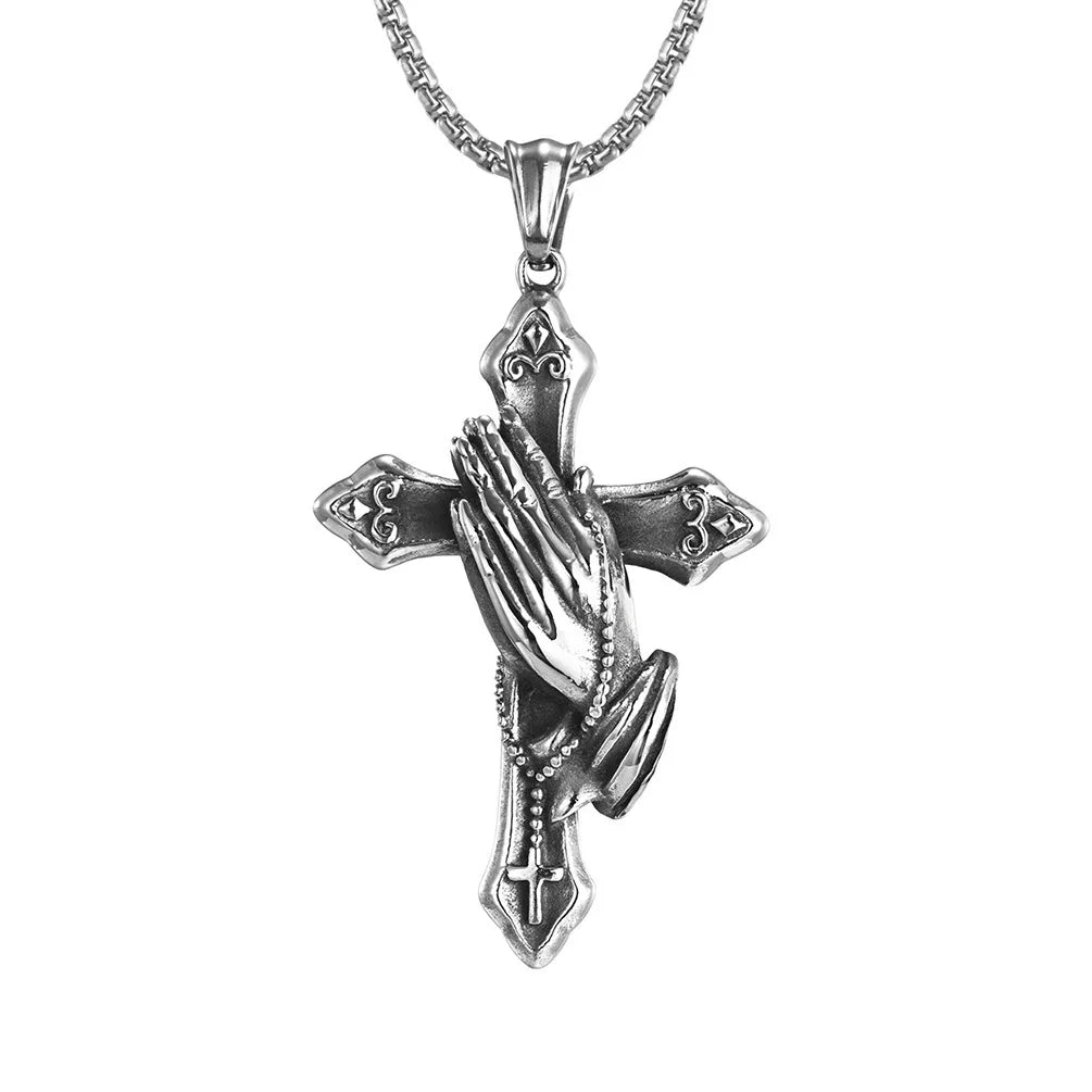 Hand of Prayer Cross Necklace