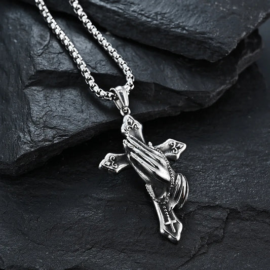Hand of Prayer Cross Necklace