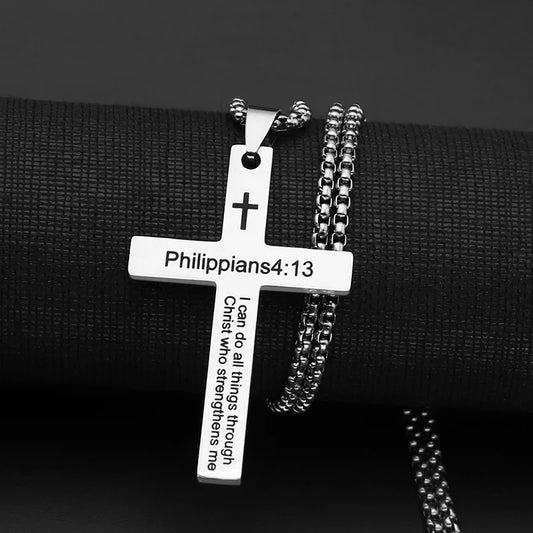 Philippians 4:13 Cross Necklace