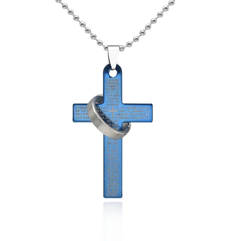 Trendy Cross Pendant Necklace Hip Hop Bible Verses Jesus Pray Cross Beads Chain Necklace Unisex Jewelry Drop Shipping Collares