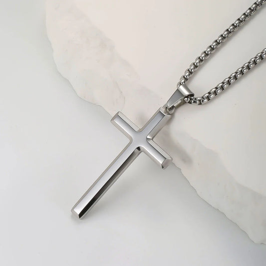 Steel Faith Cross Necklace