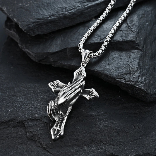 Hand of Prayer Cross Necklace